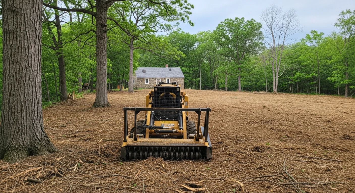 Heavy equipment clearing overgrown land and brush